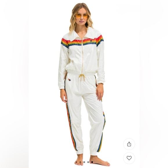 Aviator Nation Jackets & Blazers - AVIATOR NATION 🌈 5 Stripe Windbreaker Jacket Small & Wind Pant XS Vintage White